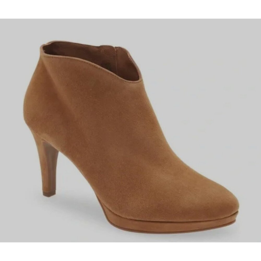 Paul Green‎ Elle Tan Suede Leather Heeled Booties NEW $449